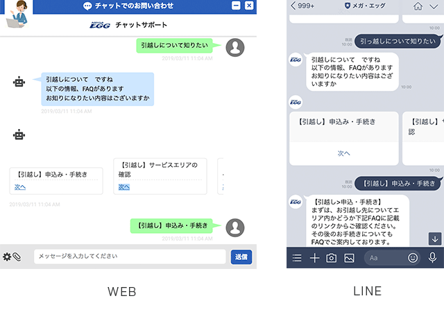 チャットボット導入事例「メガ・エッグ」の顧客向けチャットサポート